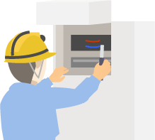 配電盤の仕事をしている作業員